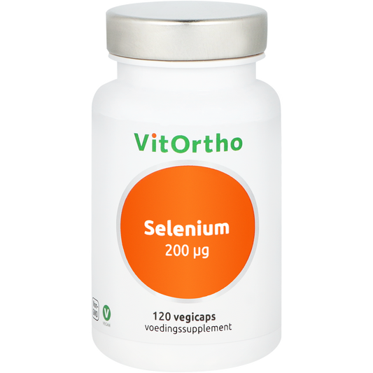 Vegetarische VitOrtho Selenium 200mcg mineralenkapseln, 120-count, dietary supplement in blisters.