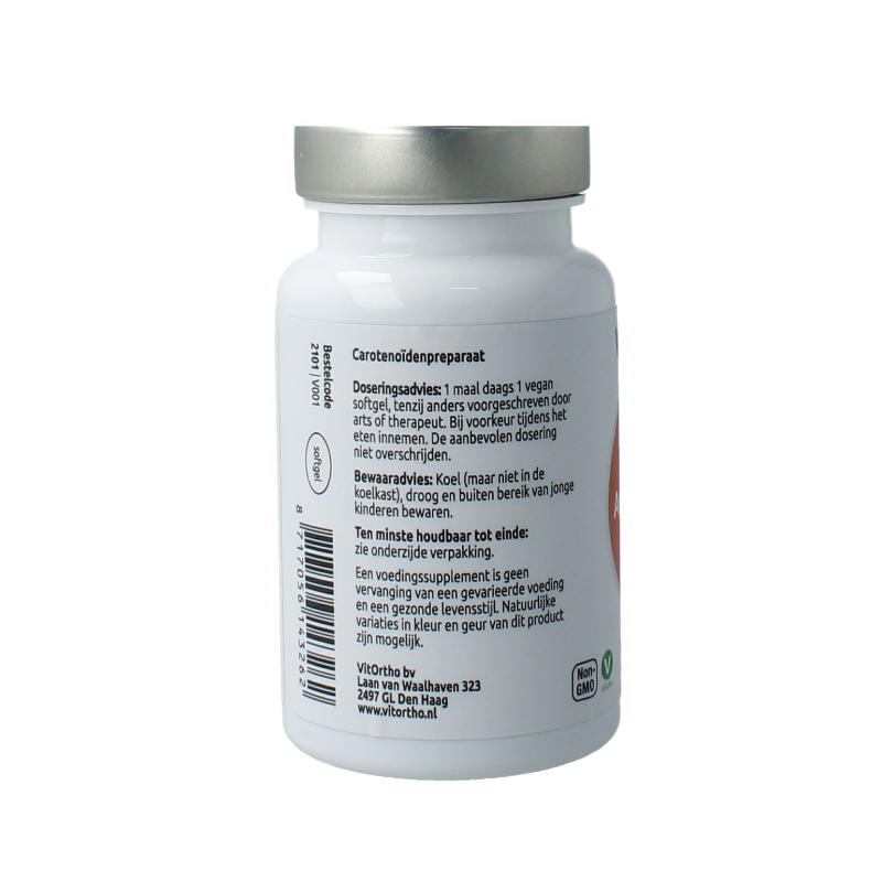 VitOrtho Astaxanthine 4mg softgel capsules, antioxidant supplement in a blister pack, natural herbal health product.