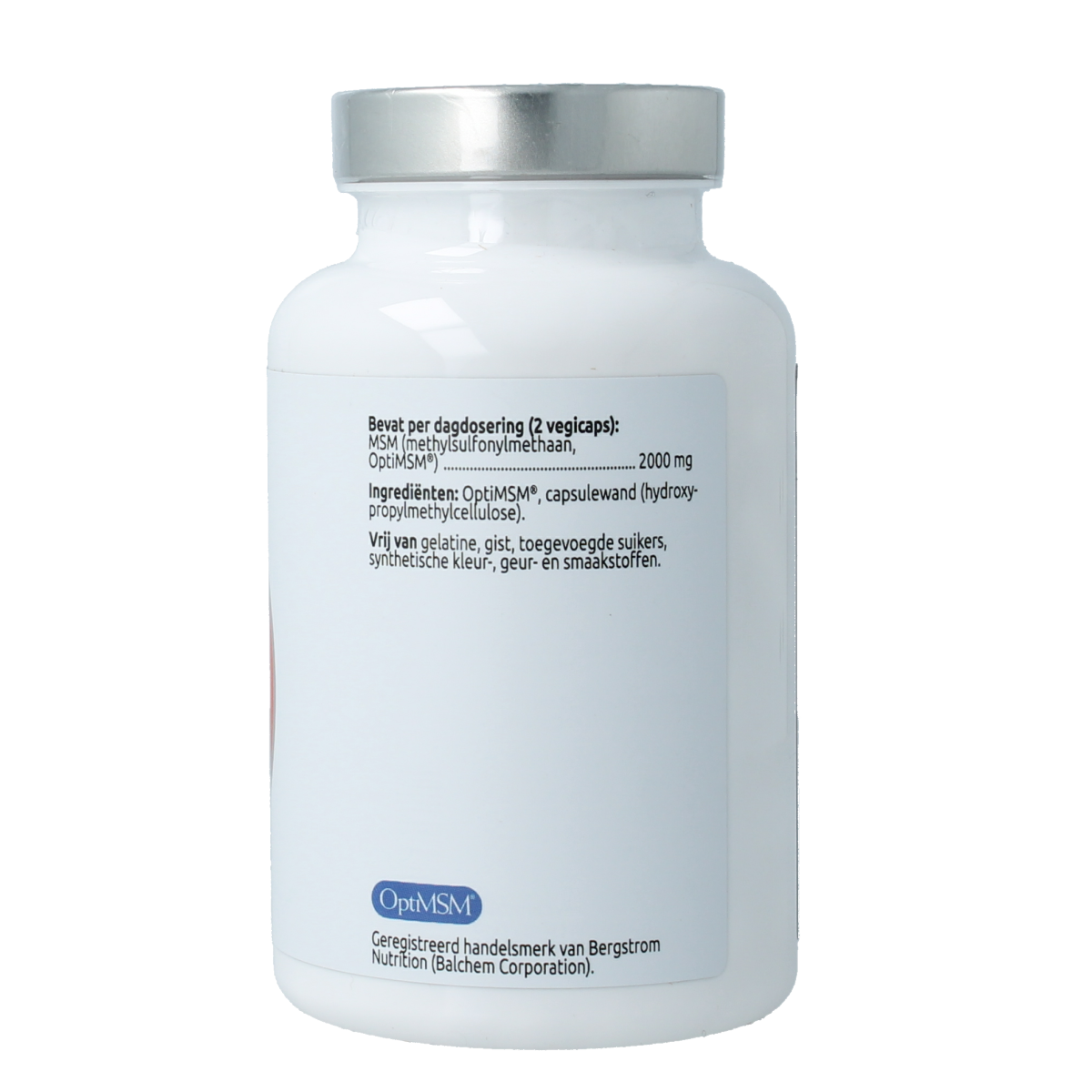 Vegetarian capsules of VitOrtho MSM 1000mg OptiMSM dietary supplement, showing the capsule bottle and label.