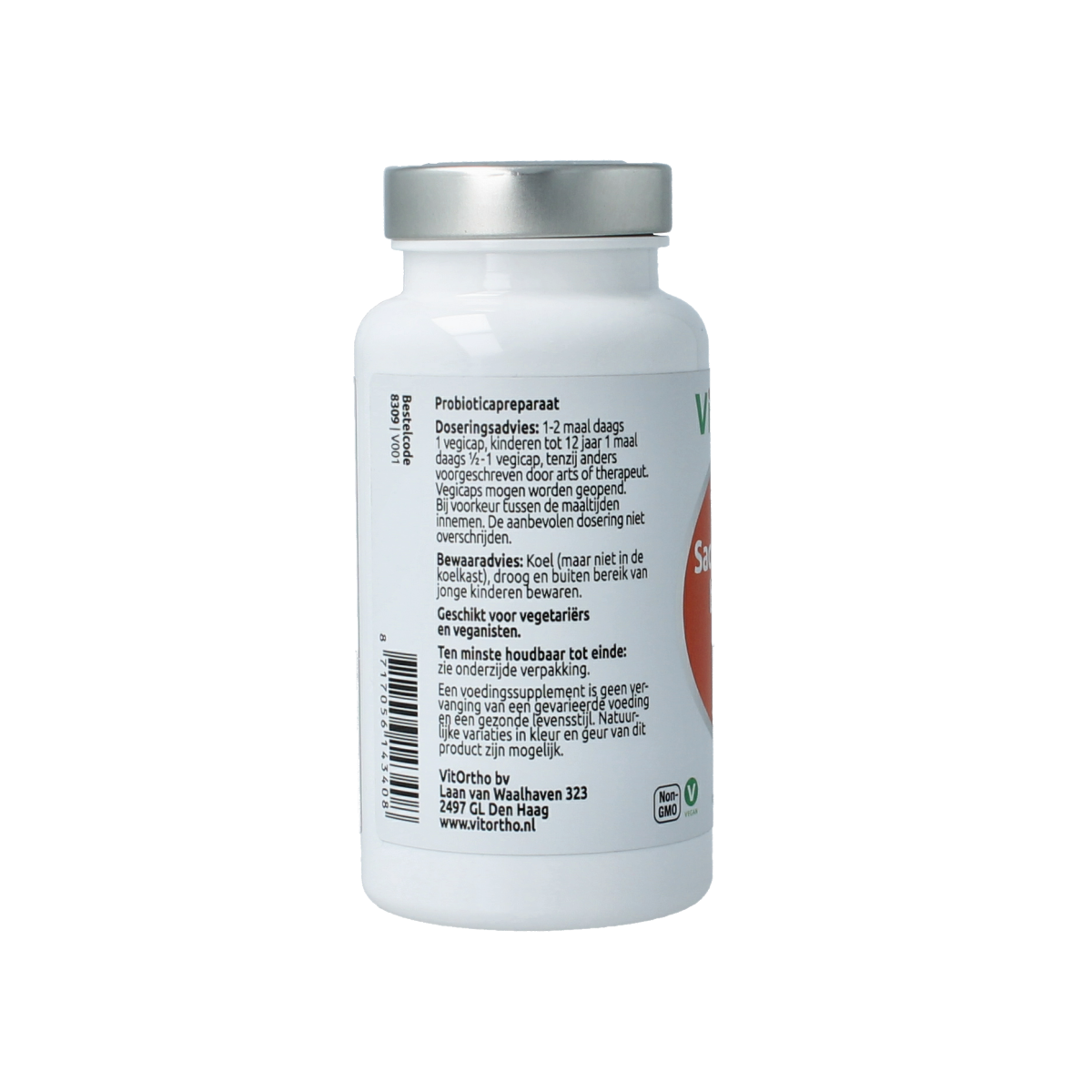 VitOrtho Saccharomyces boulardii probiotic capsules, vegetarian micro-organisms supplement, 500mg, 60 capsules.