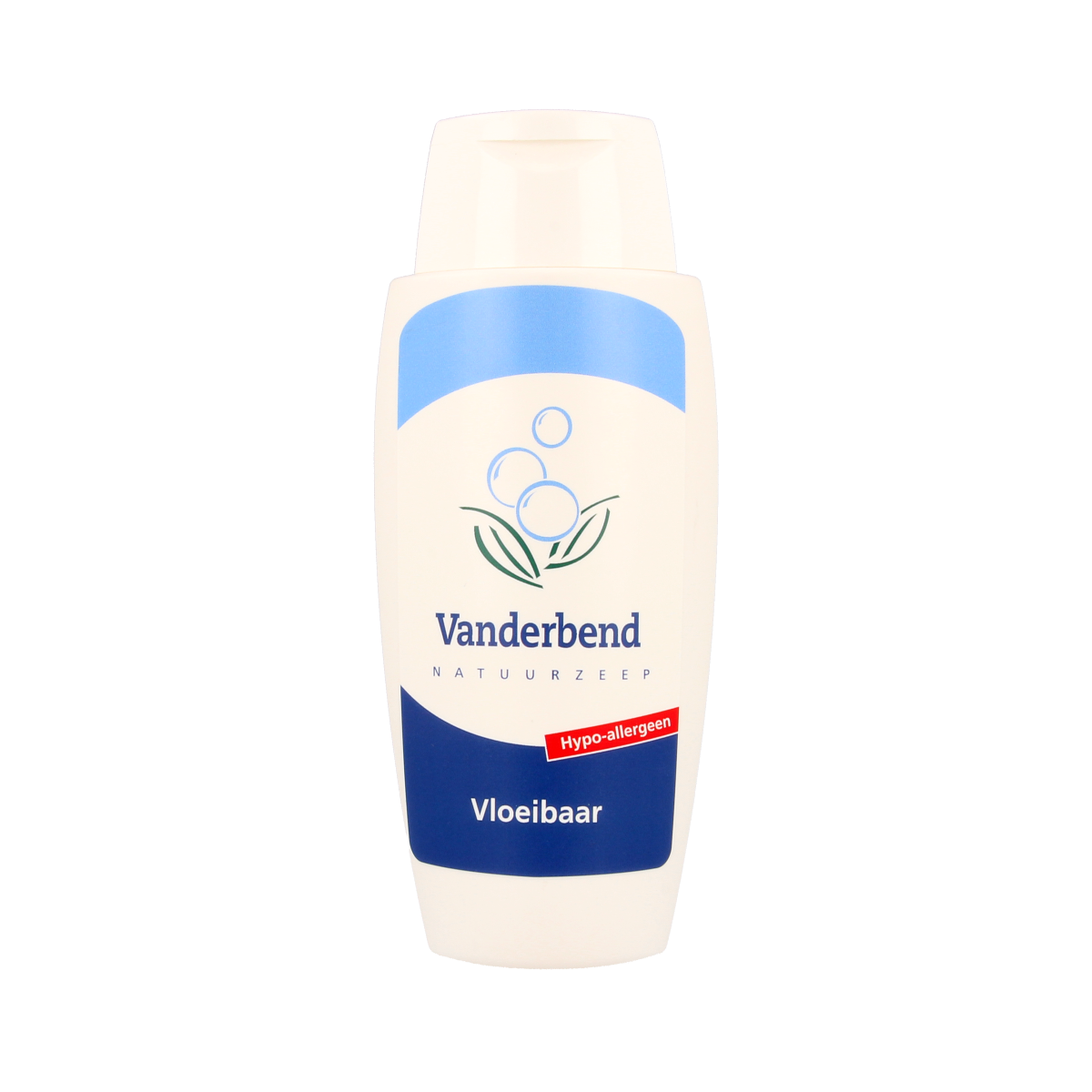 Liquid Van Der Bend Zeep in a 200ml bottle, featuring a clear container with a white pump for gentle cleansing.