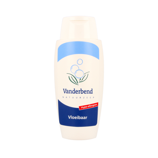 Liquid Van Der Bend Zeep in a 200ml bottle, featuring a clear container with a white pump for gentle cleansing.