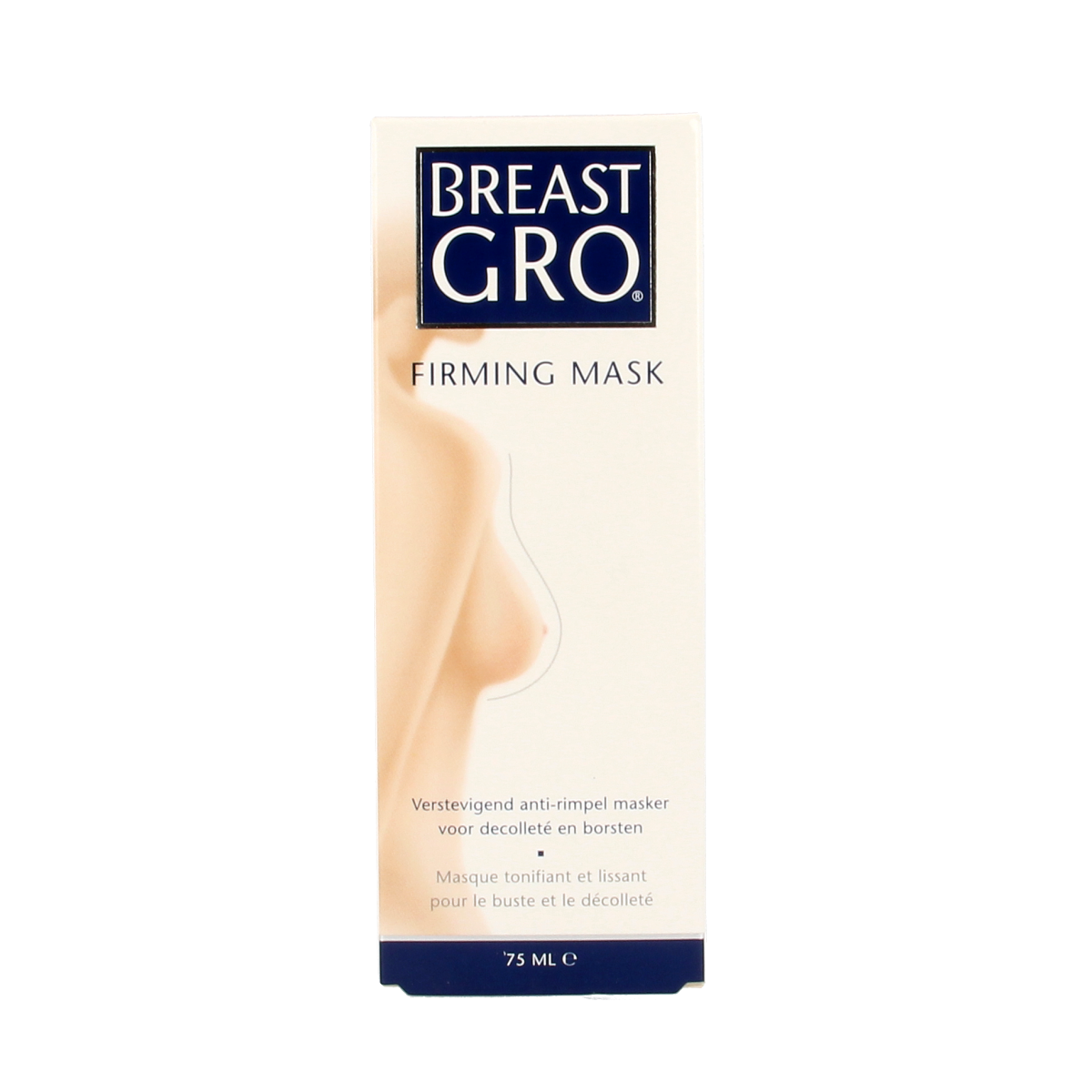 Breast Gro Firming Mask in 75ml jar, a body care product designed to enhance skin firmness and smoothness.
