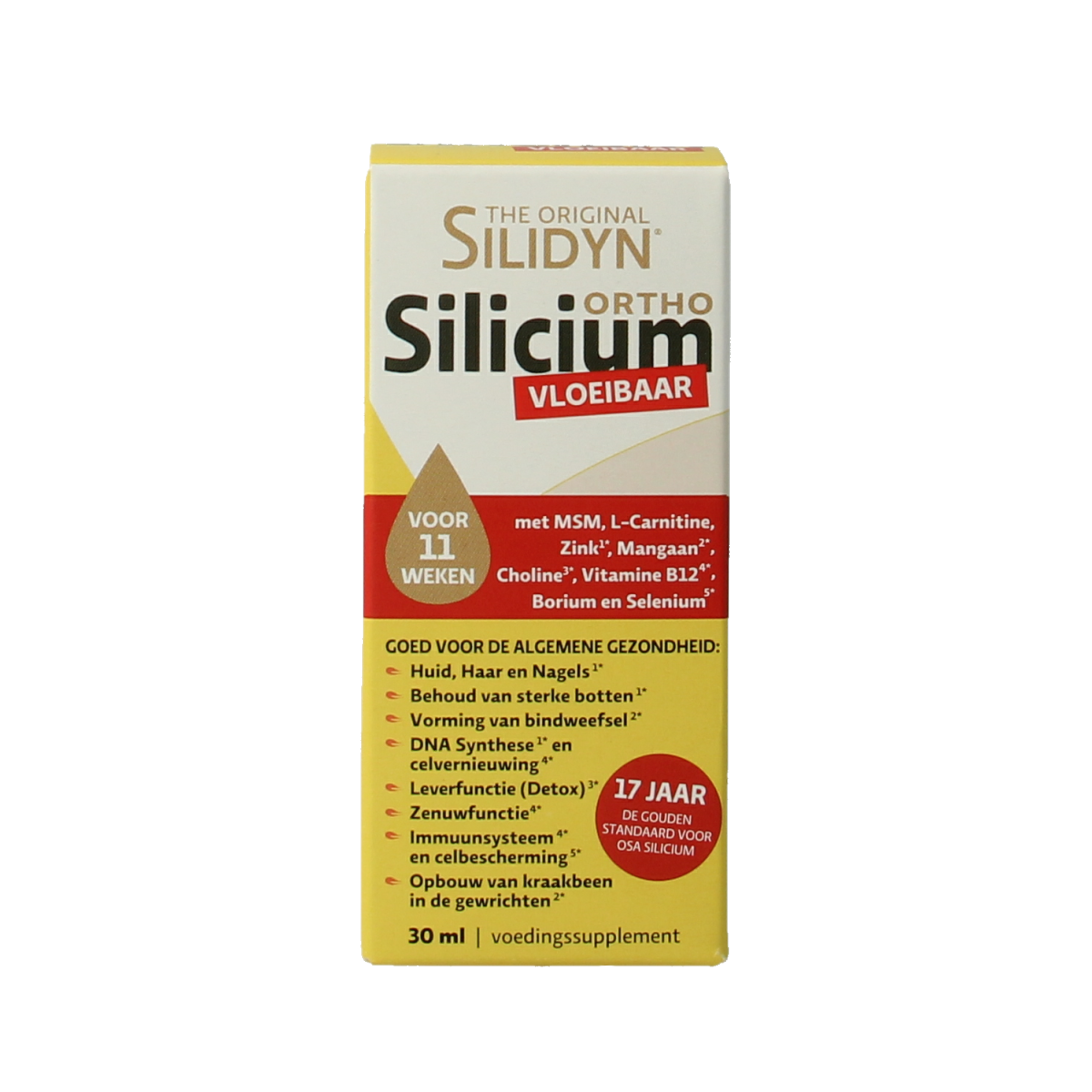 Silidyn Ortho Silicium mineral drops in a 30ml bottle, natural mineral supplement with a dropper for easy use.