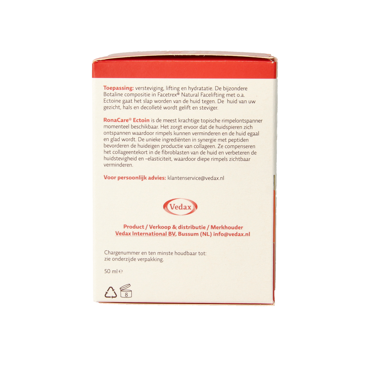 Facetrex Natural facelifting facial skincare cream in a 50ml jar, designed to enhance skin firmness and rejuvenation.