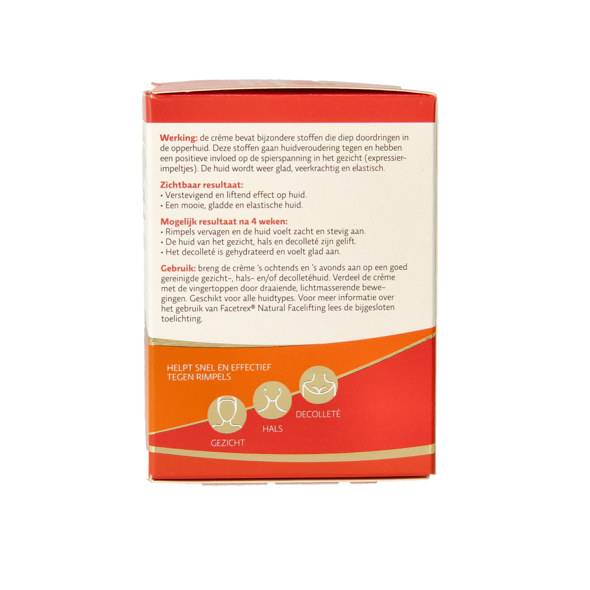 Facetrex Natural Facelifting facial skincare product, 50ml bottle, designed for anti-aging and skin rejuvenation.