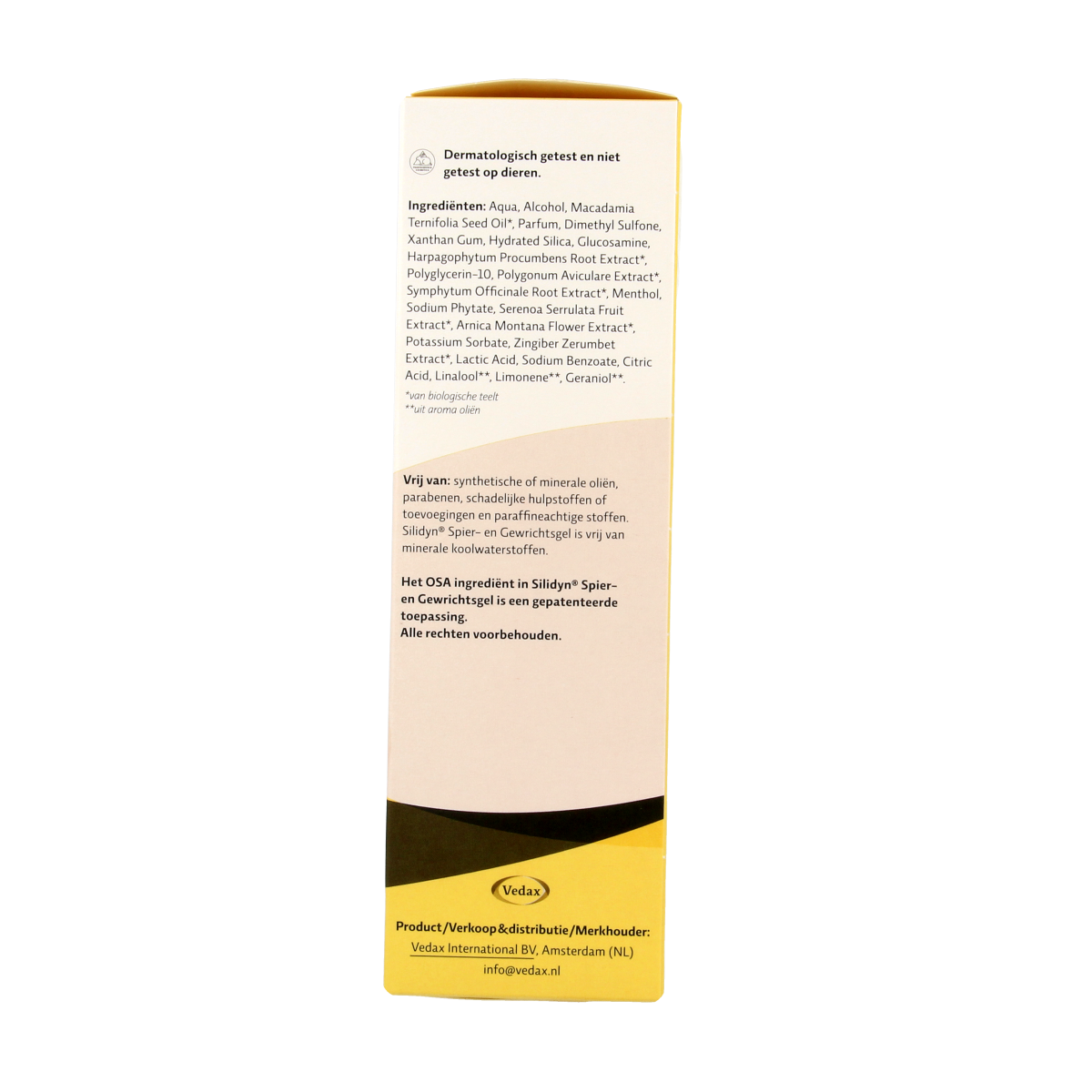 Silidyn spier- en gewrichtsgel in 140ml tube, soothing gel for muscle and joint care, with the brand’s logo visible on the packaging.