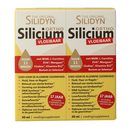 Silidyn Ortho mineral supplement duo pack with two 30ml bottles of Silidyn mineral blend for overall health support.