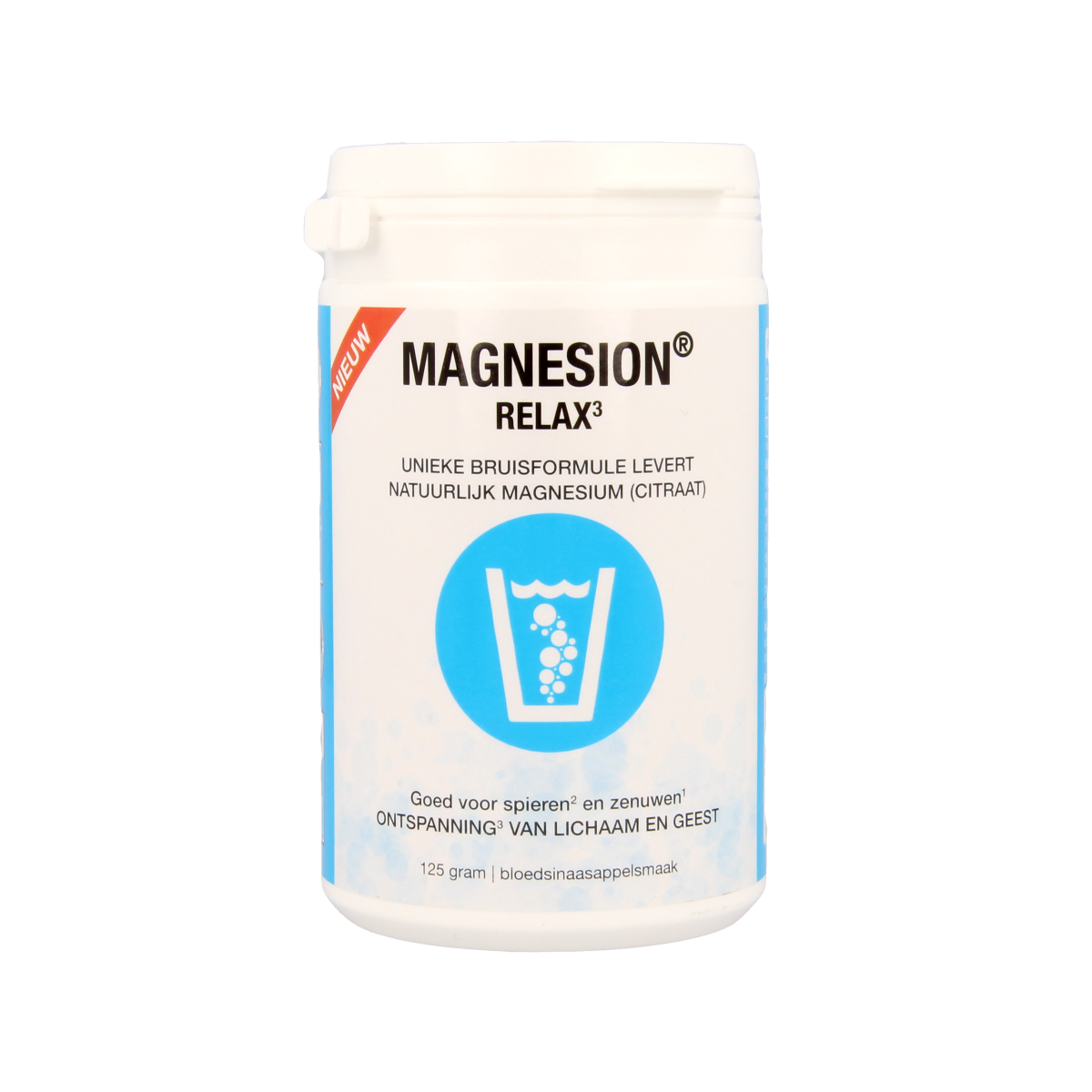 Magnesion Relax herbal supplement box with 125g of kruidenpreparaten, featuring natural ingredients and product branding.