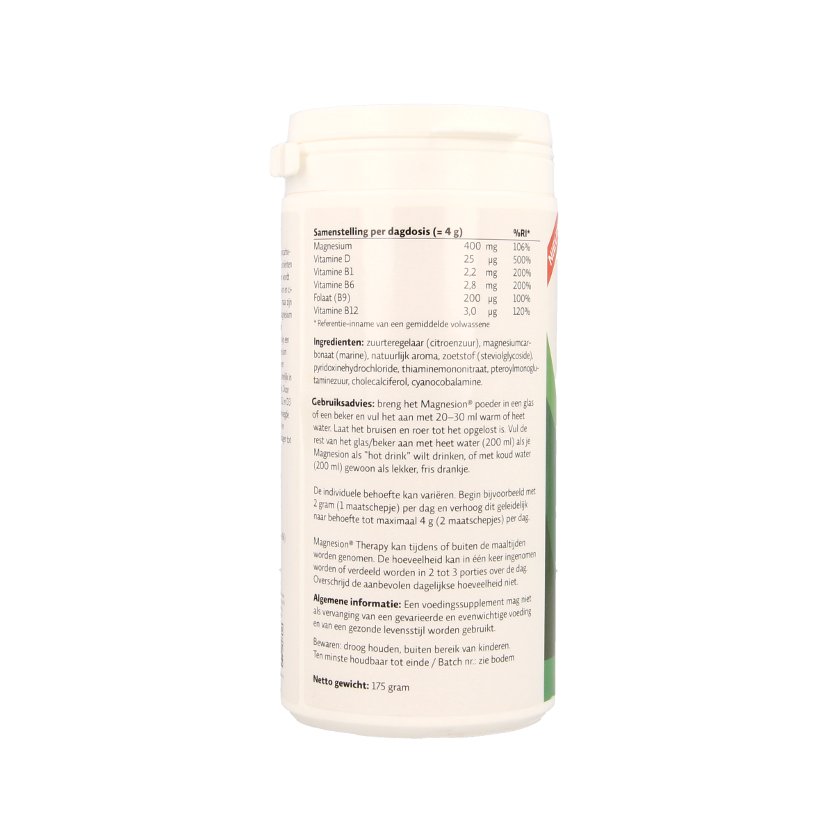 Magnesion Mineralen Multi supplement in a 175g container, featuring colorful mineral tablets.