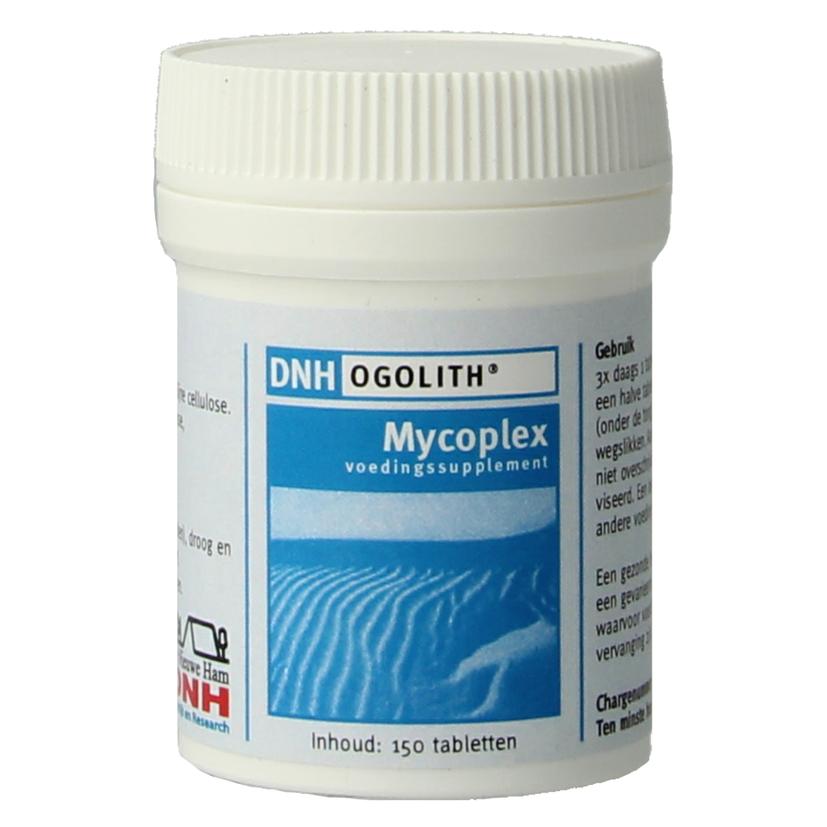 DNH Mycoplex ogolith 150 tablets, herbal supplement in a white container with label, used for health and wellness.