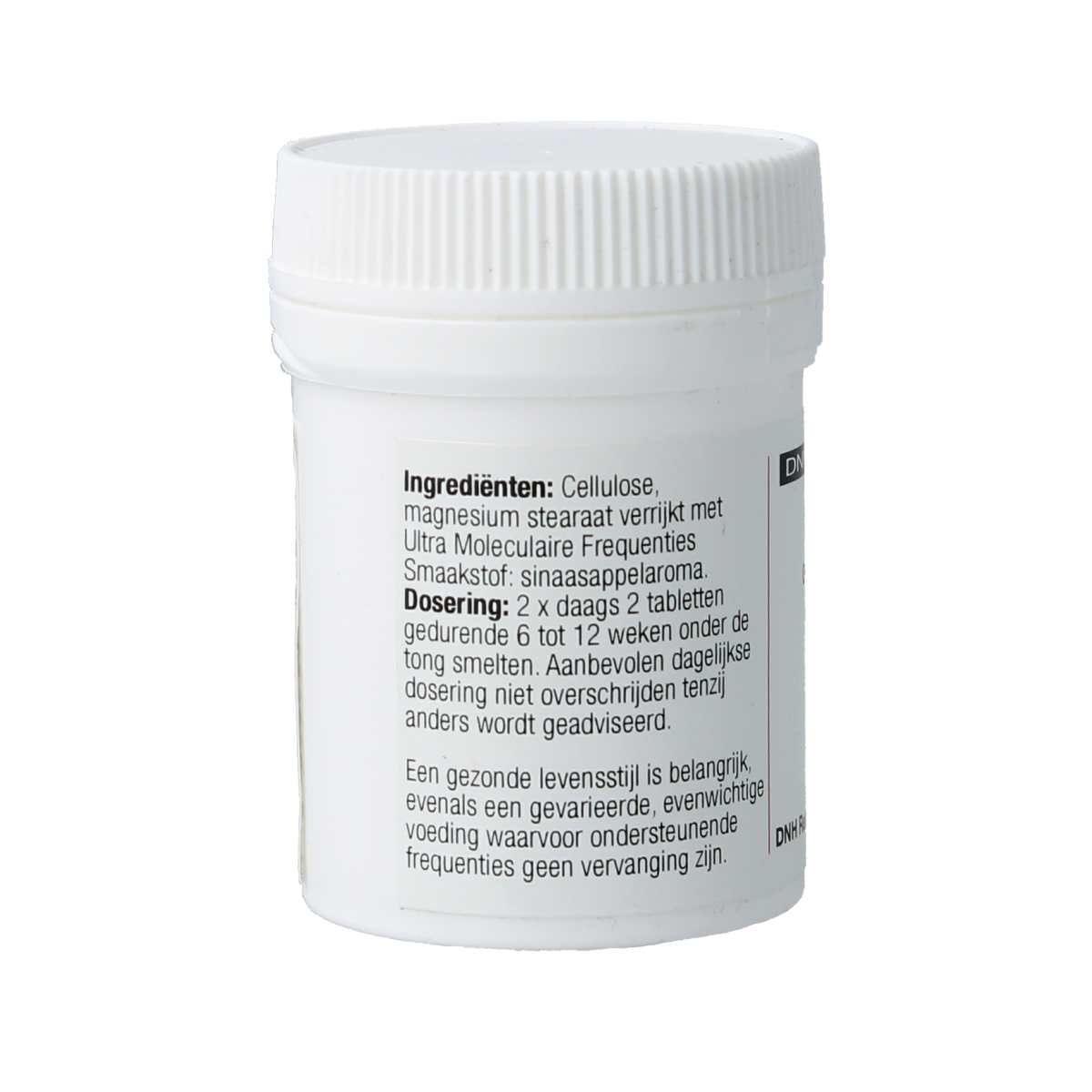 DNH Quint 34 herbal supplement tablets, natural herbal preparation, close-up of the bottle with tablets.