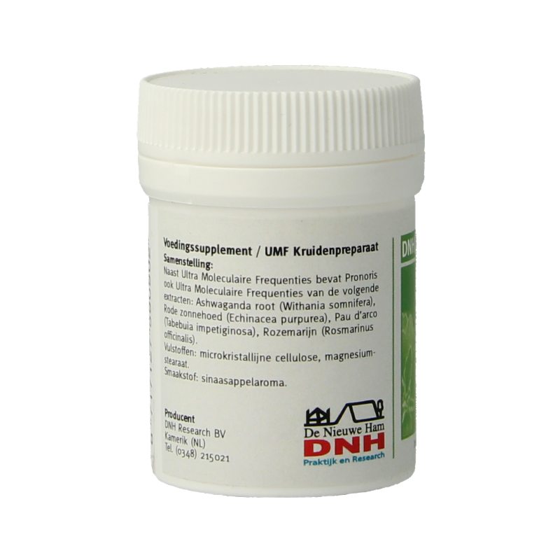 DNH Pronoris multiplant herbal supplement tablets in a bottle, natural kruidenpreparaten for wellness.
