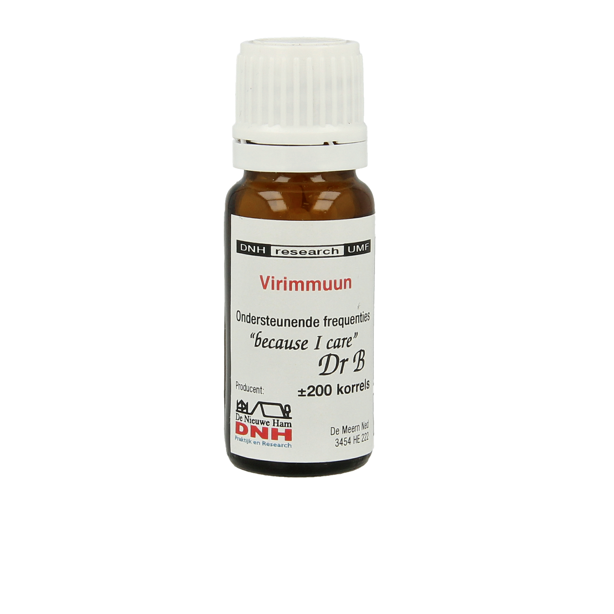 Box of DNH Vir Immune herbal supplements with 200 capsules, featuring natural herbal ingredients in a clear container.