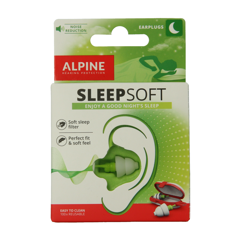 Alpine Sleepsoft earplugs for sleep, soft silicone hearing protection in a pair, designed to reduce noise and ensure comfortable rest.
