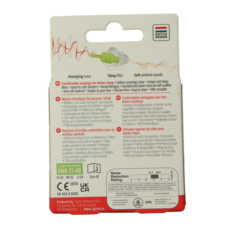 Alpine Sleepsoft earplugs for sleep, soft and comfortable hearing protection, shown in the image with packaging.