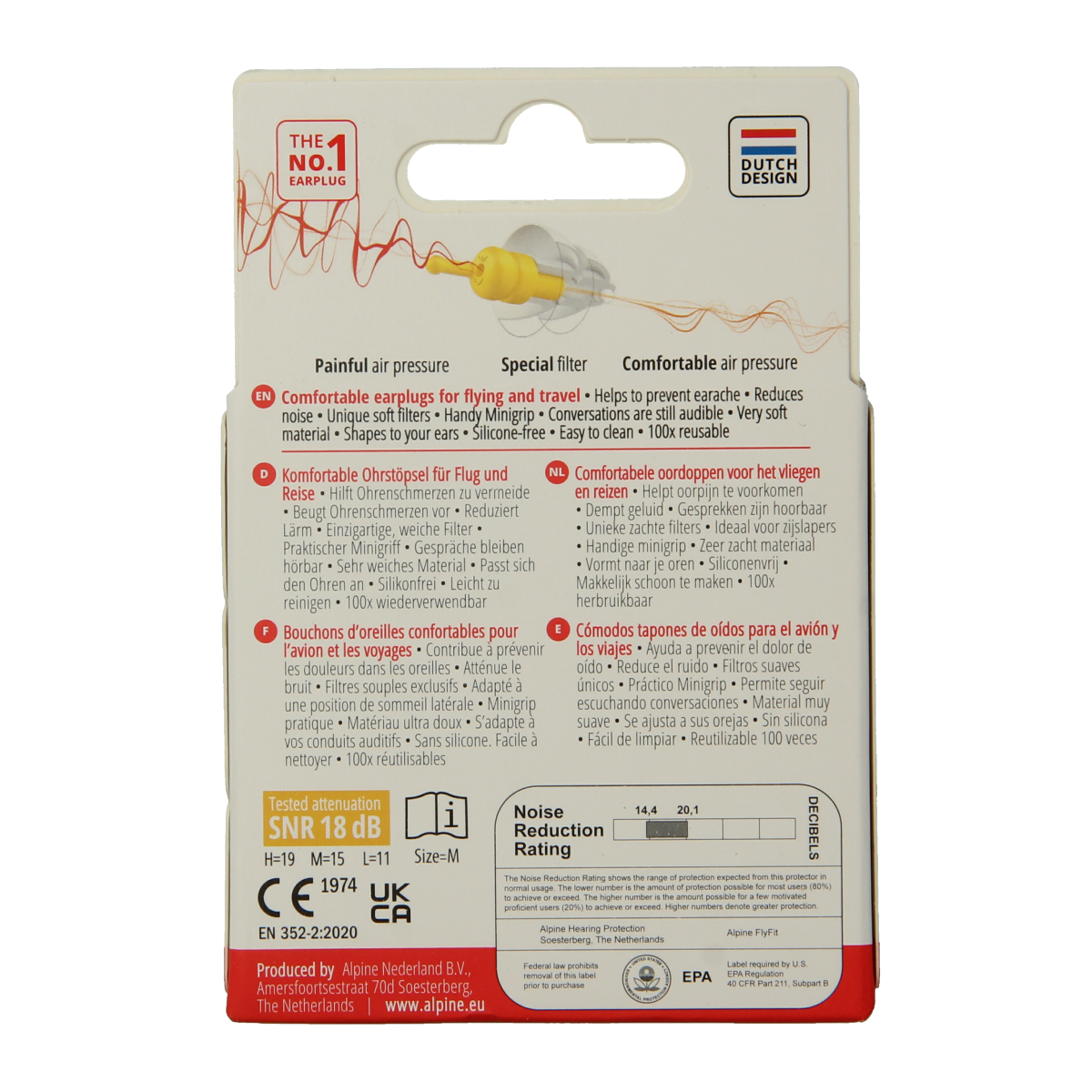 Alpine Flyfit earplugs for ear protection, showing a pair of soft, molded earplugs designed for noise reduction and comfort