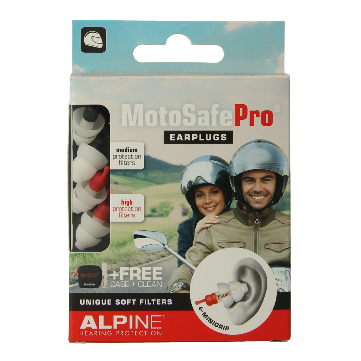 Alpine Motosafe Pro 2.00 pair of ear protection earplugs for motorcycling, designed for noise reduction and comfort.