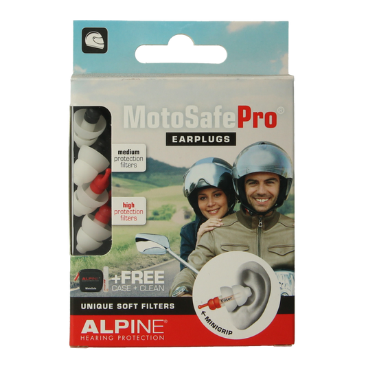 Alpine Motosafe Pro 2.00 pair of ear protection earplugs for motorcycling, designed for noise reduction and comfort.