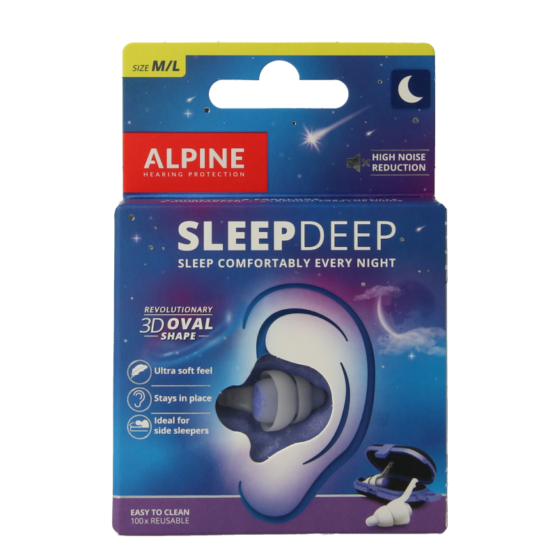 Alpine Sleepdeep earplugs for sleep protection, soft silicone tips, designed to reduce noise and block out sound comfortably.