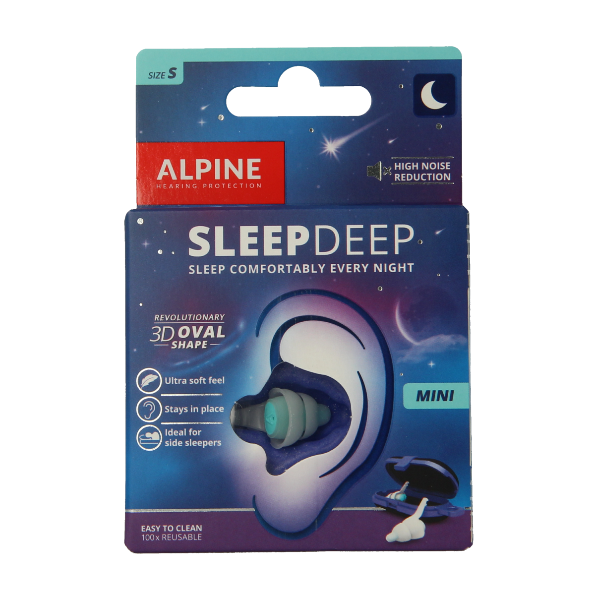 Alpine Sleepdeep mini earplugs for sleep protection, pair of soft, noise-reducing hearing protection from Alpine.