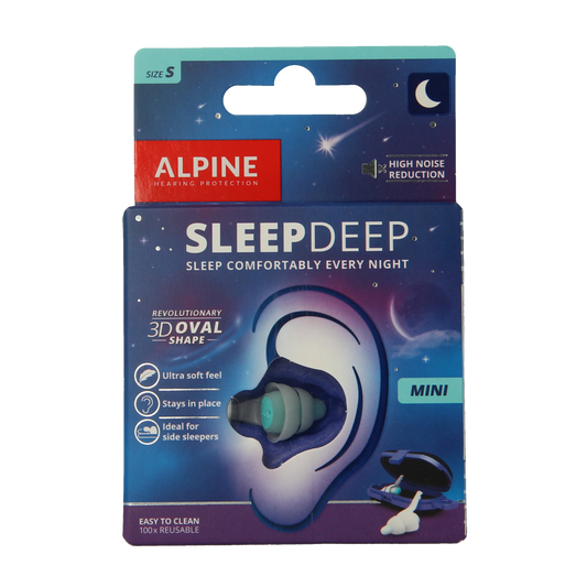 Alpine Sleepdeep mini earplugs for sleep protection, pair of soft, noise-reducing hearing protection from Alpine.