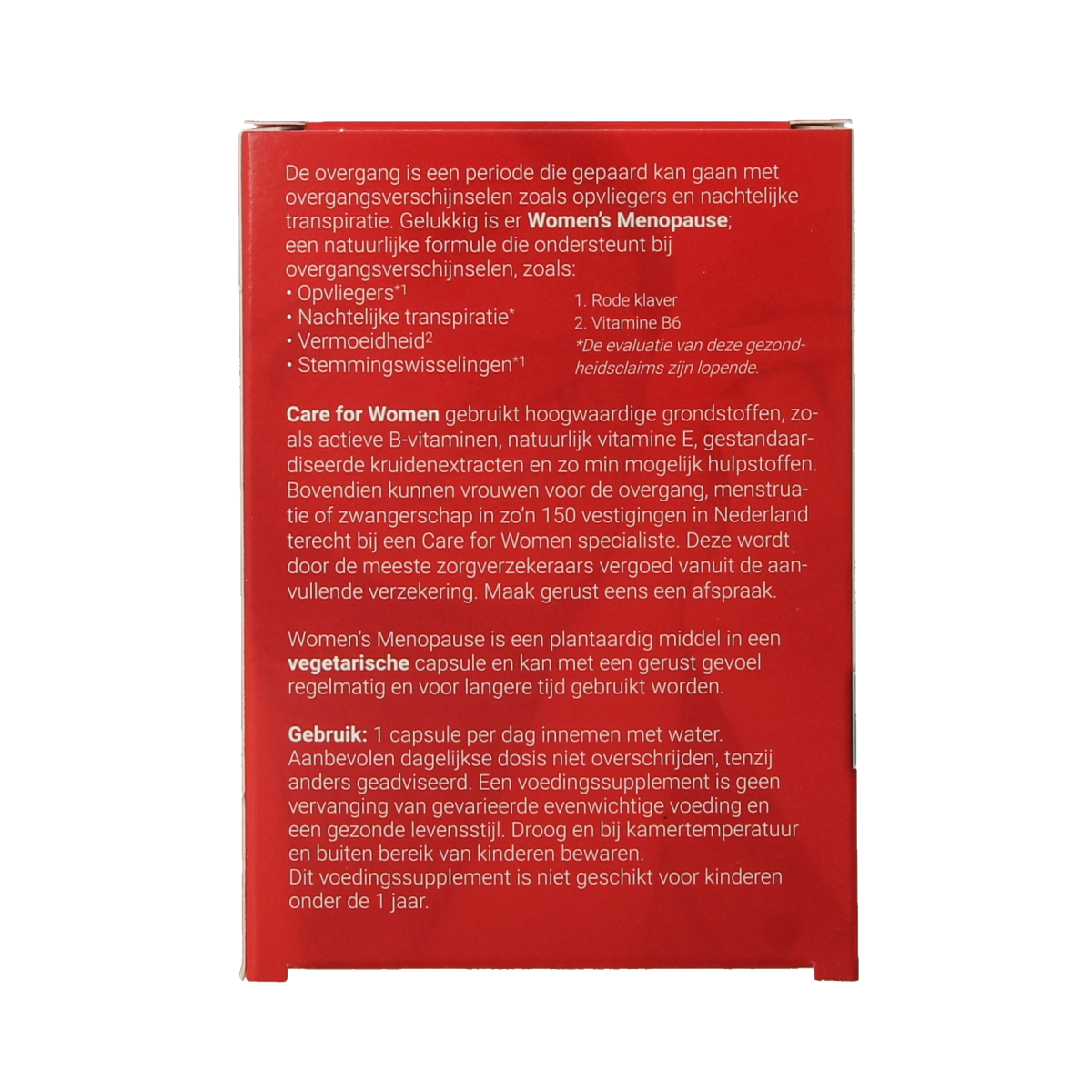 Bottle of Care For Women Menopause herbal capsules by Care For Women, 30-count, with plant-based supplement ingredients.