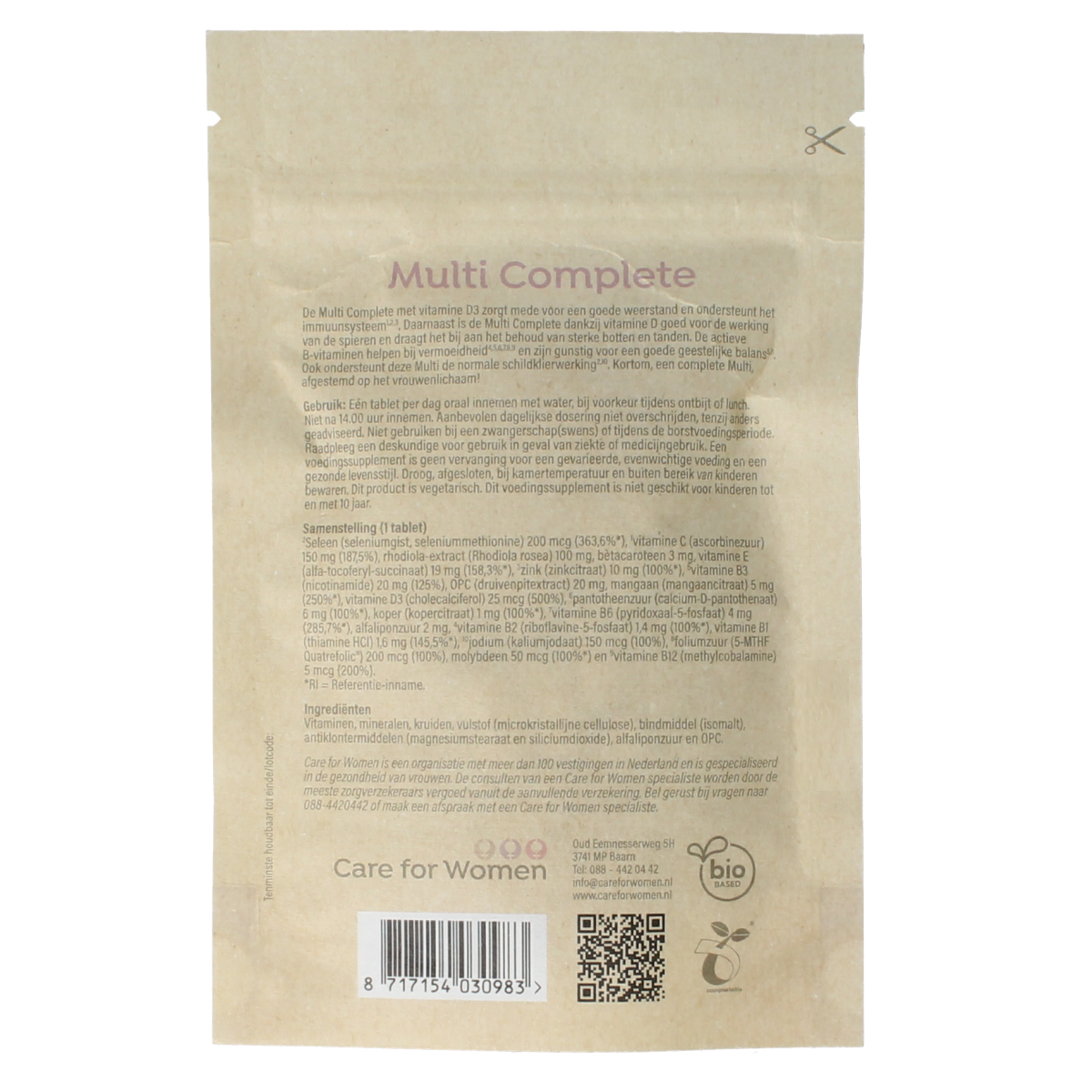 Care For Women Multi mineral supplement tablets, 30-count, in a clear bottle with white pills.