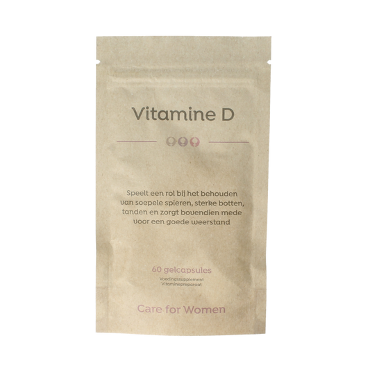 Care For Women Vitamin D Forte 60 capsules, natural supplement bottle with label, designed for women's health and immune support.