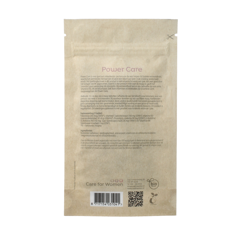Care For Women Power Boost multivitamin tablets for women, showing a bottle of dietary supplement capsules.