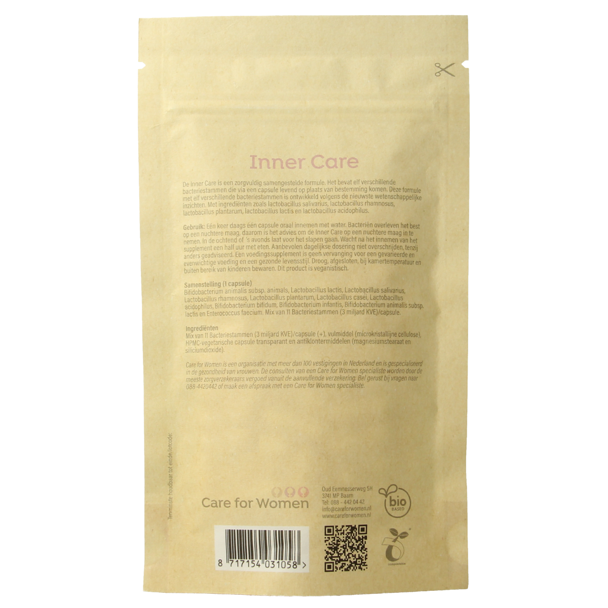 Care For Women Inner Care probiotic capsules with micro-organisms, 60 capsules for women's digestive health.