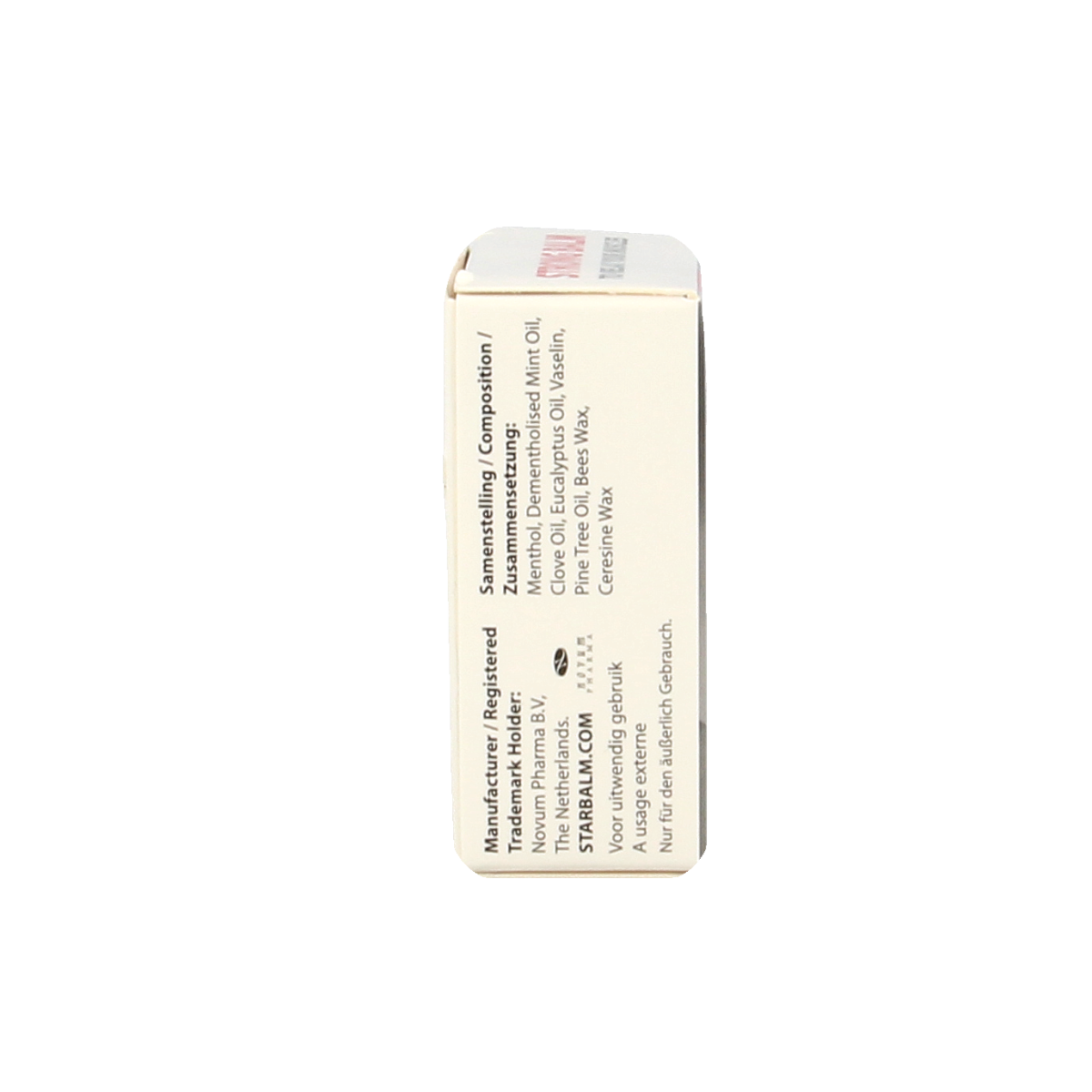 Star balm Wit 10g, spier- en gewrichtsverzorging balm with soothing formula, shown in a small white tub with a blue lid.