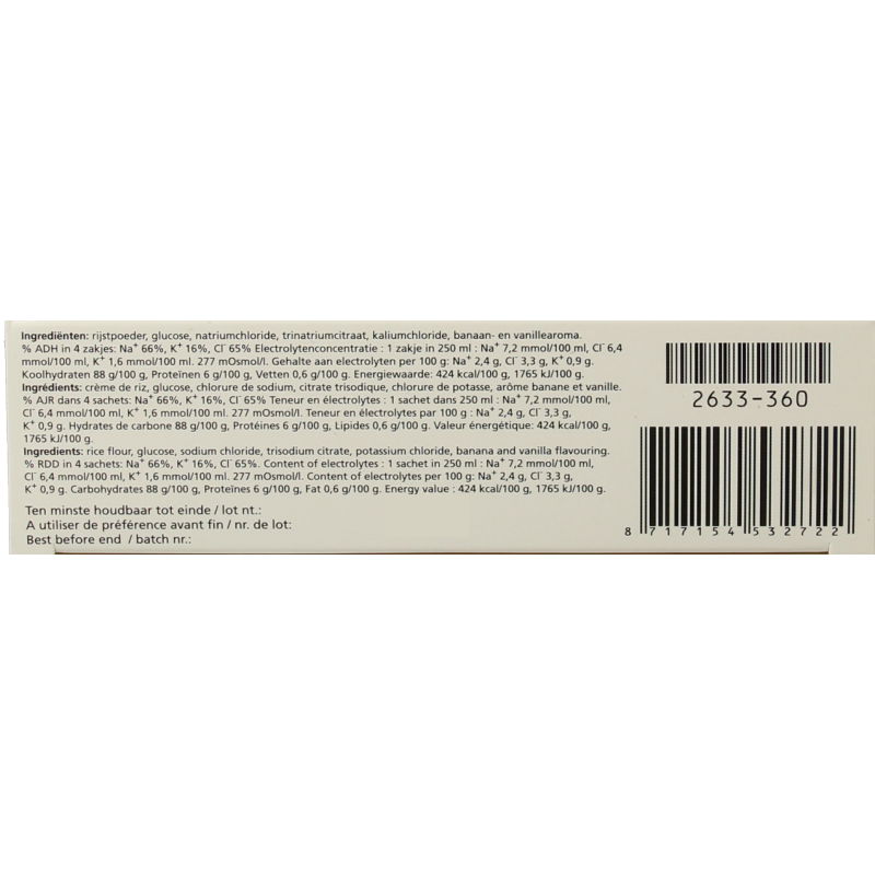 Gastrolyte O.R.S. mineral rehydration sachets with rice and banana flavor, 6-pack, for replenishing electrolytes and hydration.