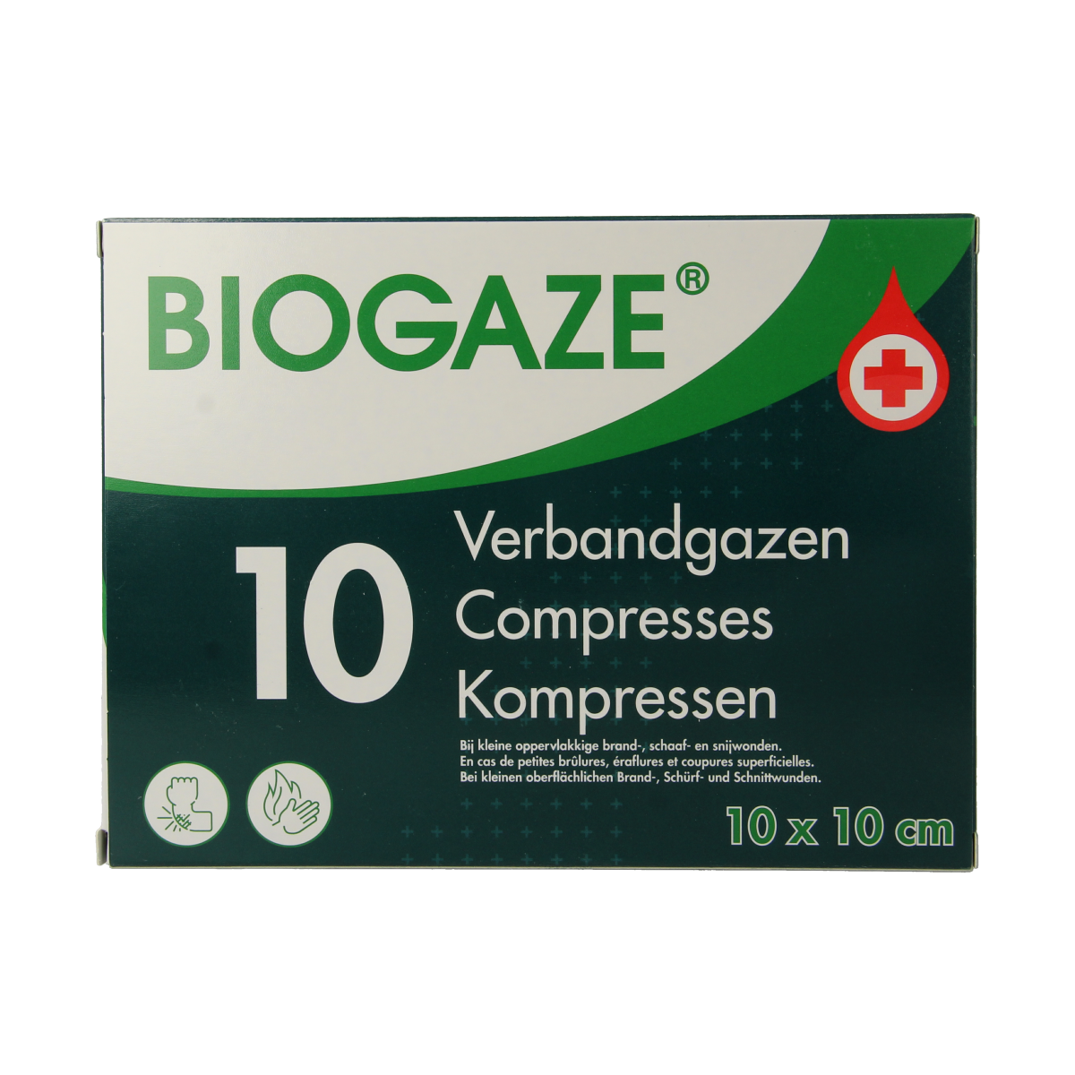 Biogaze sterile gauze compress 10x10cm, pack of 10, for wound dressing and medical use