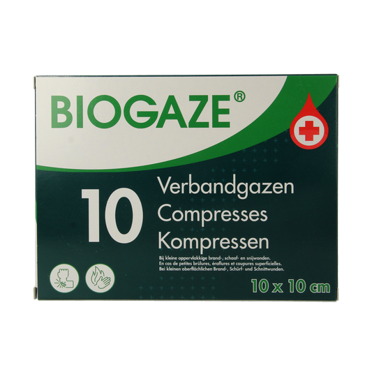 Biogaze sterile gauze compress 10x10cm, pack of 10, for wound dressing and medical use