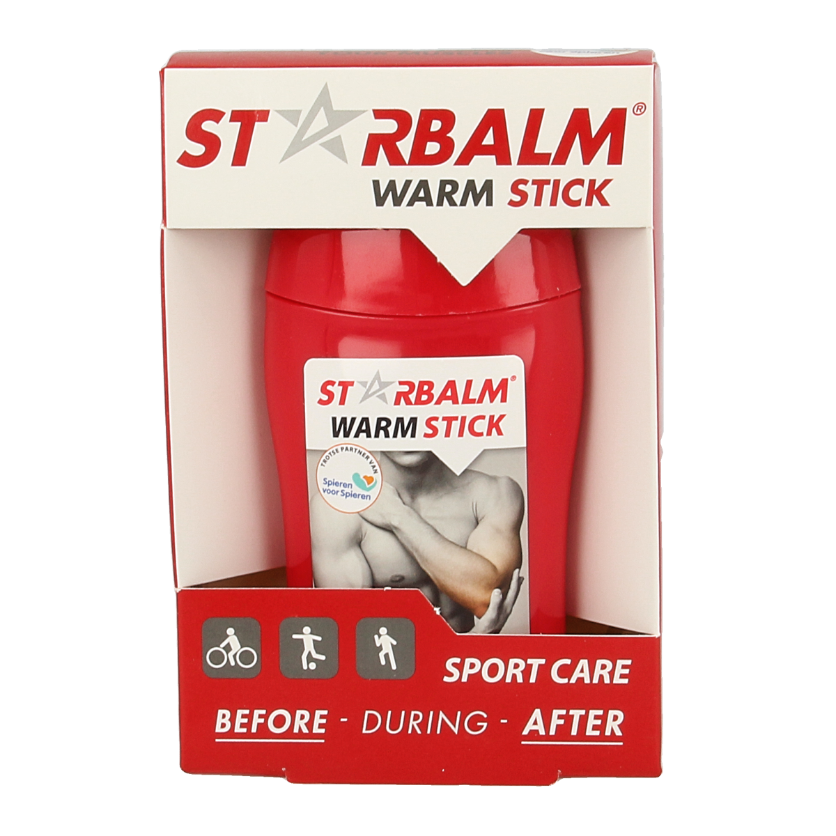 Star Balm Spierbalsem stick for muscle and joint care, 50ml, featuring a white and blue tube with the Star Balm logo.