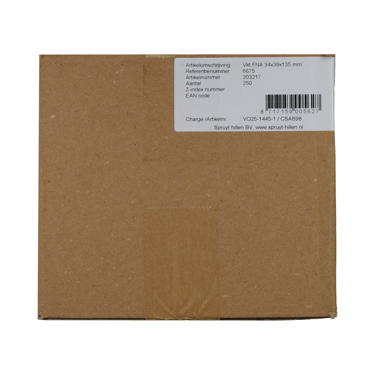Spruyt Hillen tubevouwdoos packaging material, stack of 250 cardboard collapsible boxes, white with flaps, for product packaging.