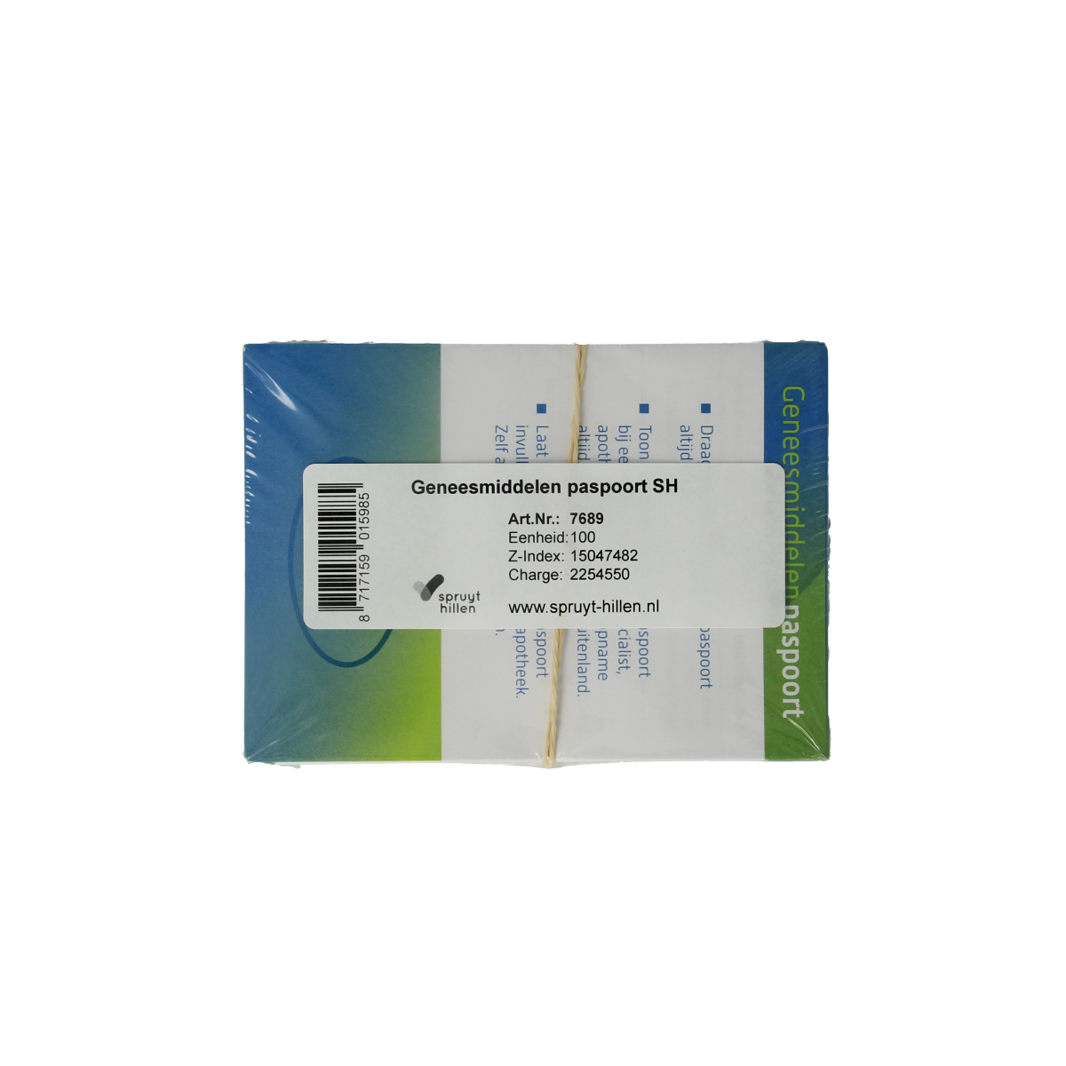 Spruyt Hillen Geneesmiddelen paspoort set of 100, medical prescription booklets with white covers and printed text.