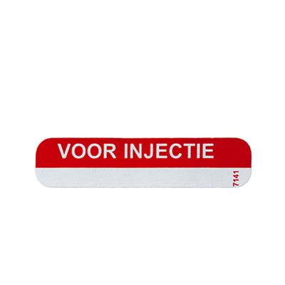 Spruyt Hillen injection red sticker labels, 1000 pieces, adhesive etiket for medical or industrial use, shown in the image.