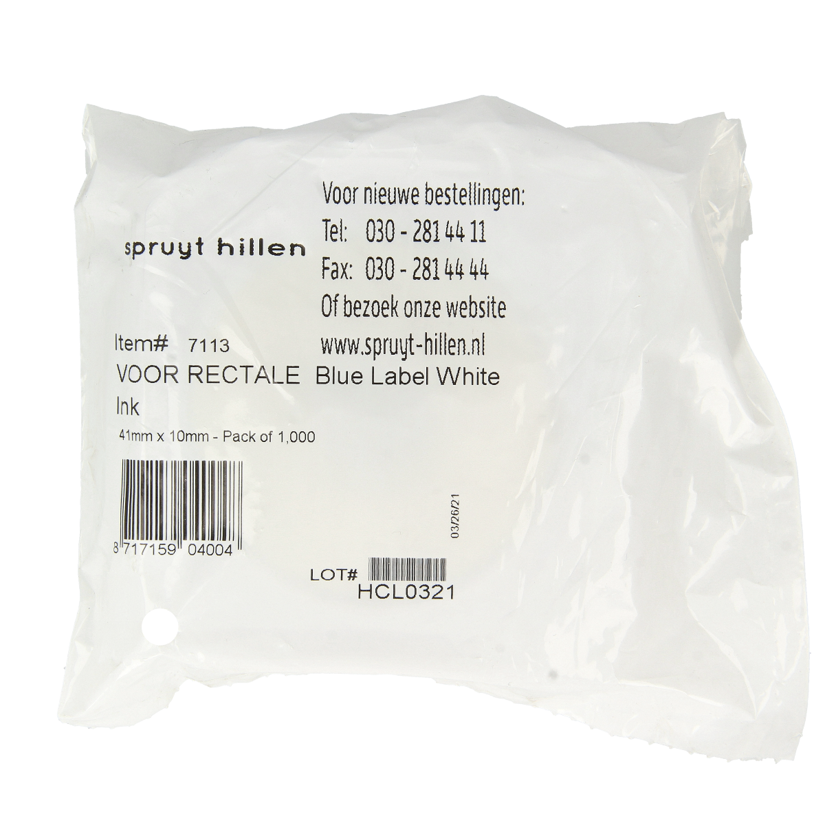 Spruyt Hillen sticker labels for rectal administration, 1000 pieces, white rectangular adhesive labels with printed text.