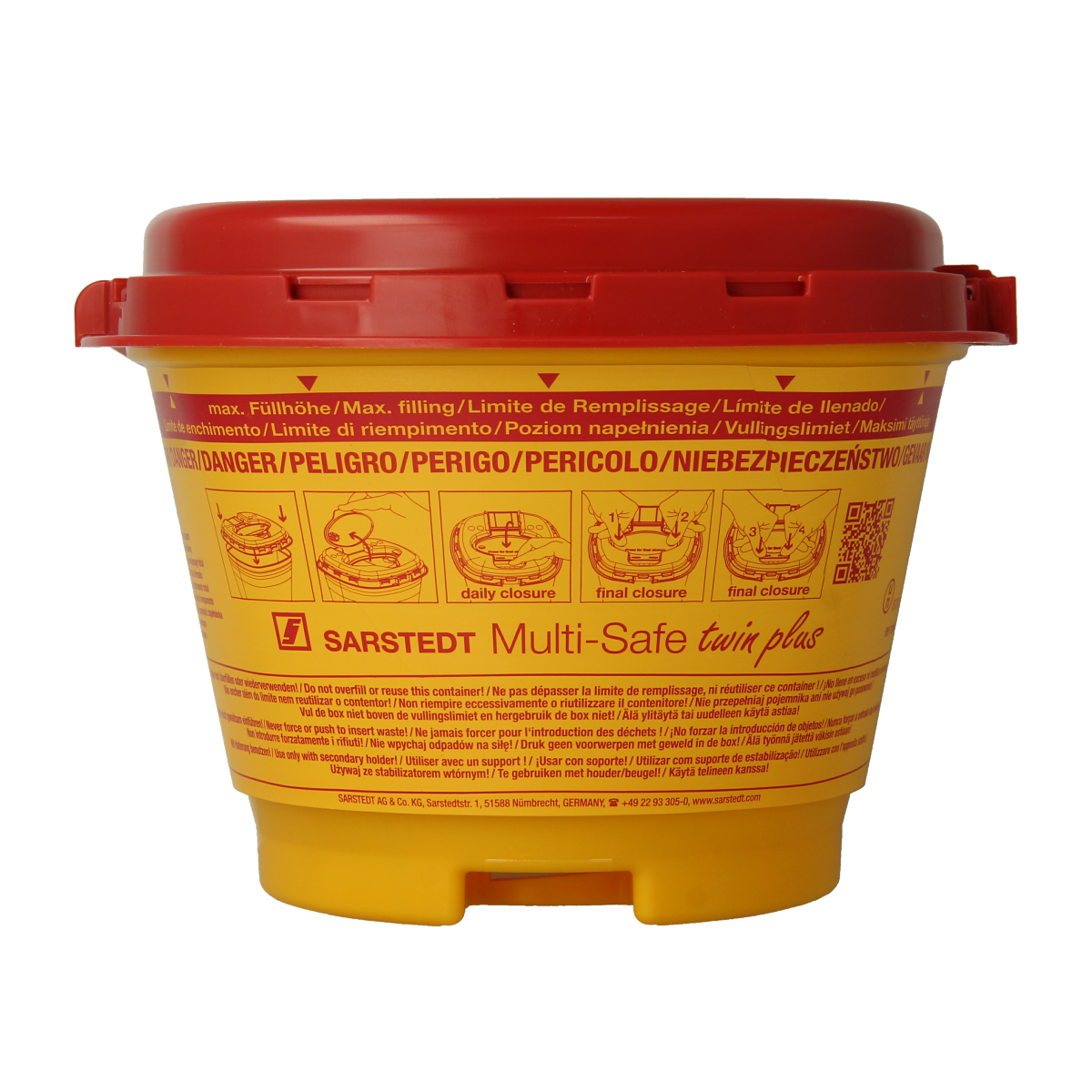 Spruyt Hillen 1.5L lancetten and needle container, 1-liter capacity, shown in the image with the brand logo and container details.