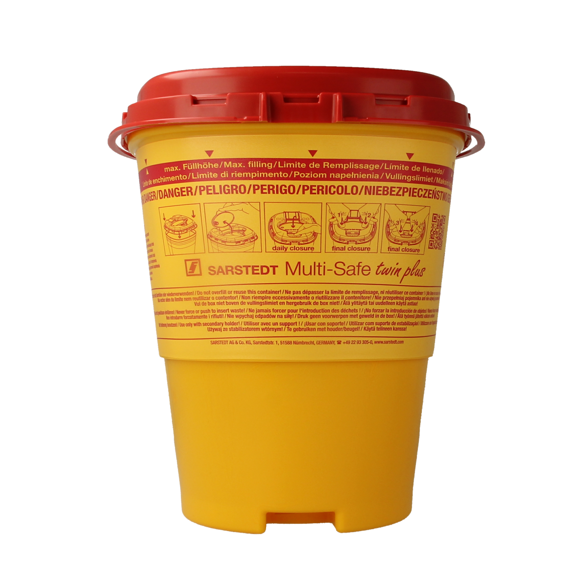 Spruyt Hillen 2.5L lancet and needle container for safe storage of lancets and needles, with a secure lid.