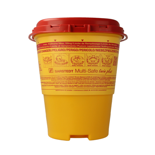 Spruyt Hillen 2.5L lancet and needle container for safe storage of lancets and needles, with a secure lid.