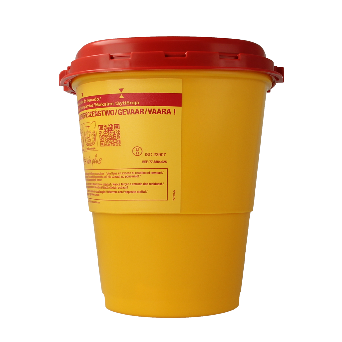 Spruyt Hillen 2.5L needle container for lancets and needles, made of durable plastic, with a secure lid for safe disposal.
