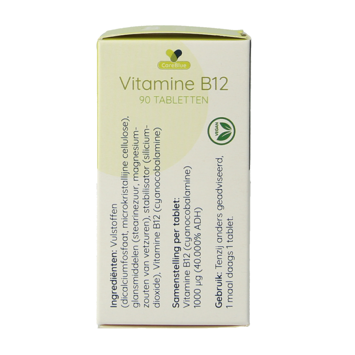 Spruyt Hillen Vitamin B12 1000 mcg supplement in a bottle with 90 tablets, natural nutritional product for energy support.