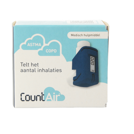Spruyt Hillen Countair blauw neusverzorging en inhalatie product, close-up of the packaging with blue design elements.