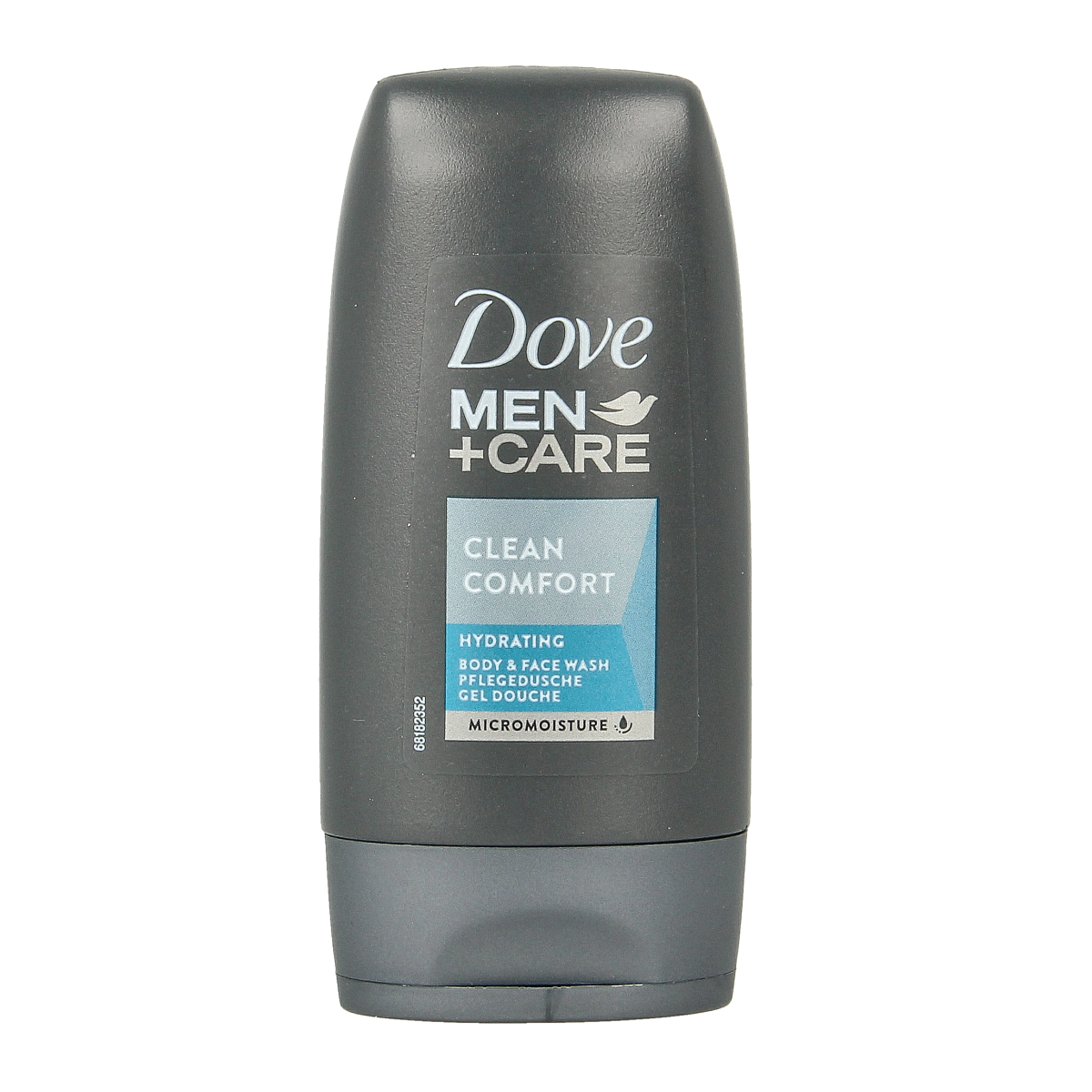 Dove Men+Care Clean Comfort 55ml shower gel in a blue bottle for men’s body and shower cleansing.