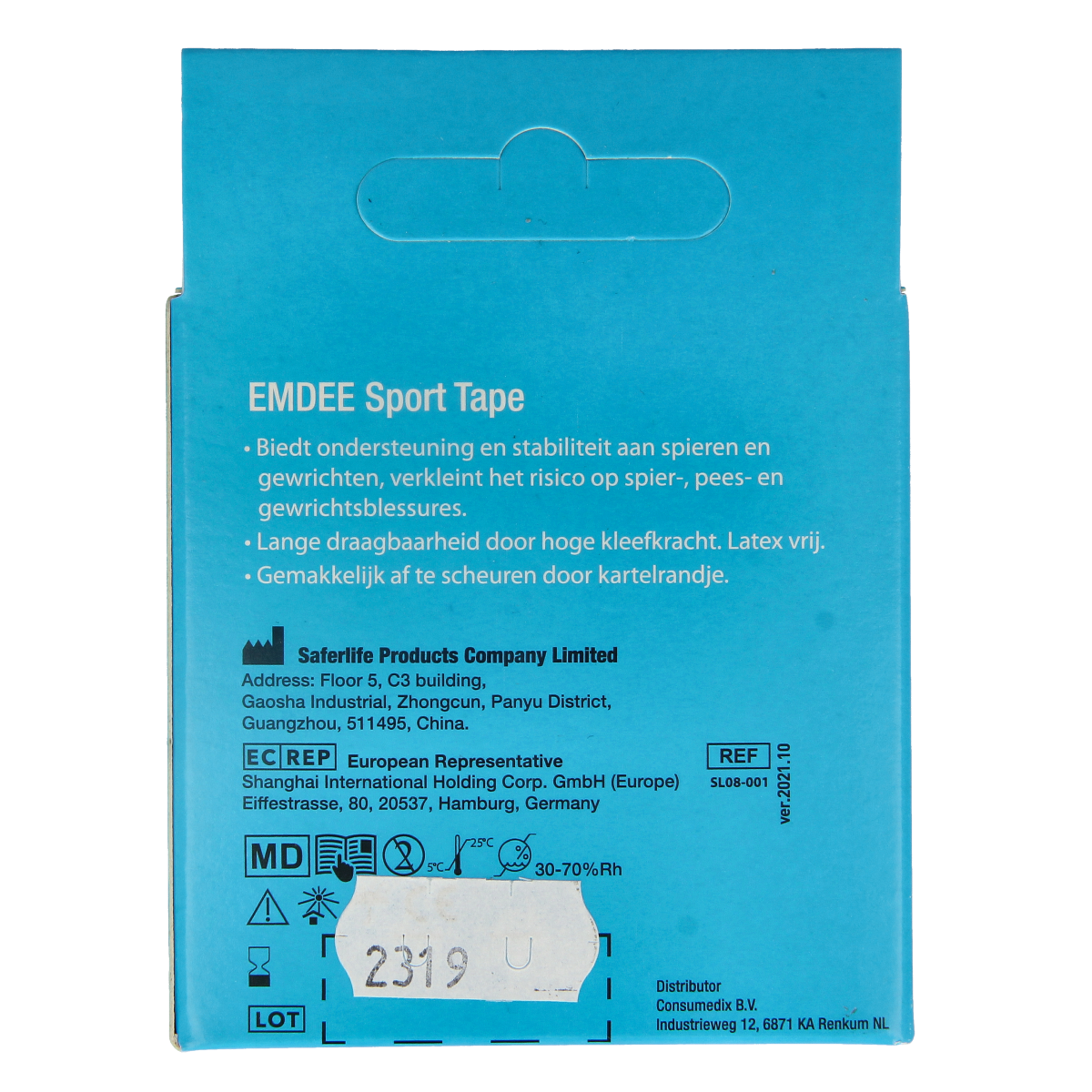 Emdee Sport tape 3.8cm x 10m in white, flexible adhesive tape for sports injuries and support.