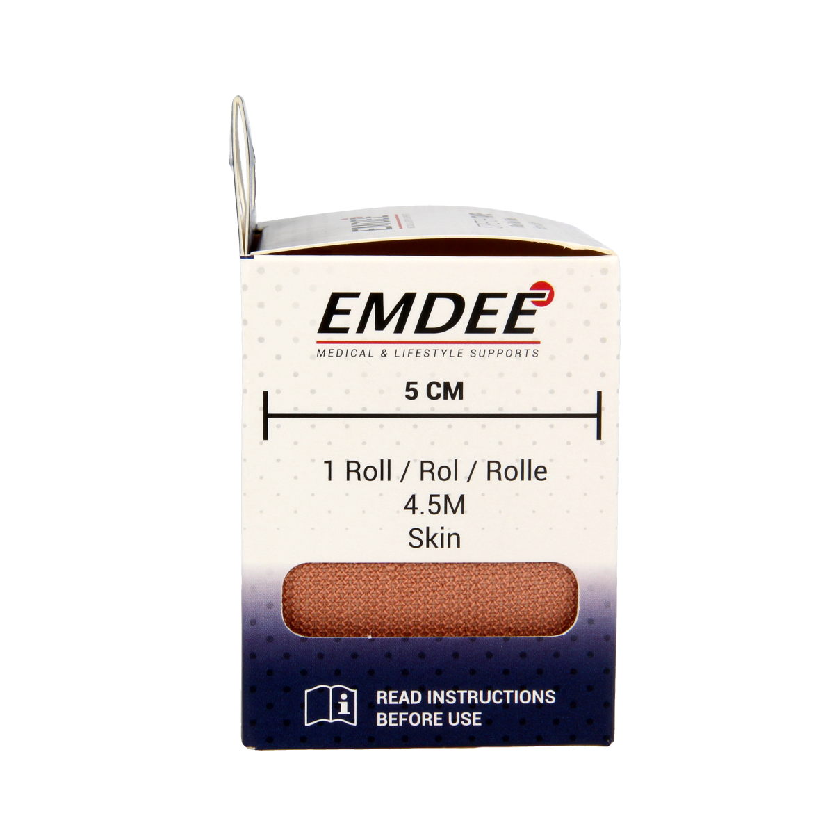 Emdee Easystretch sport tape 5cm x 4.5m, flexible athletic tape for sports injuries and support, shown on a plain background.