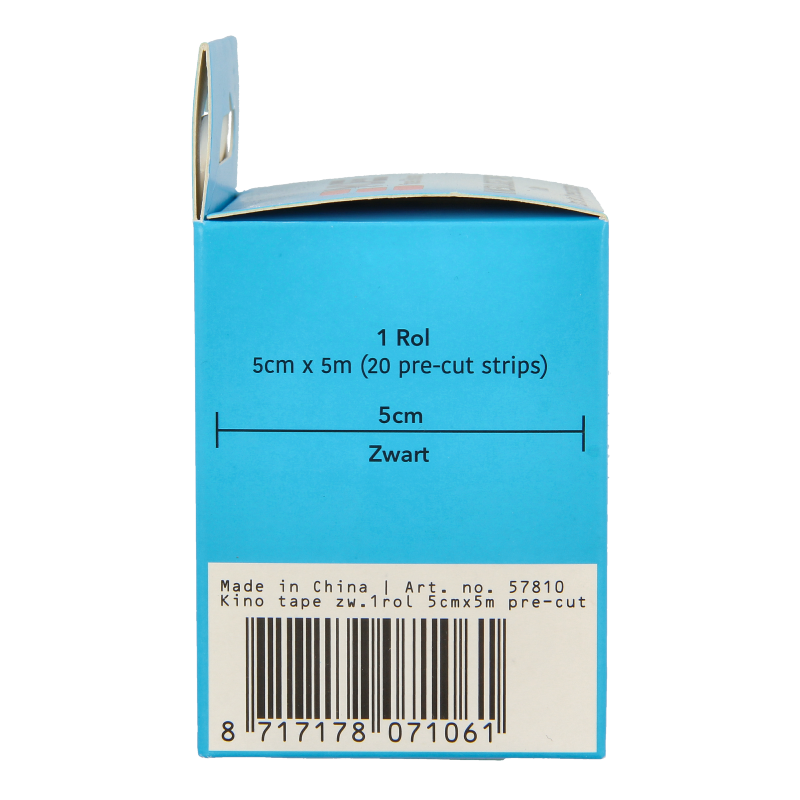 Pre-cut Emdee Kinesio tape in black, a sport tape designed for muscle support and injury prevention, shown in the image.